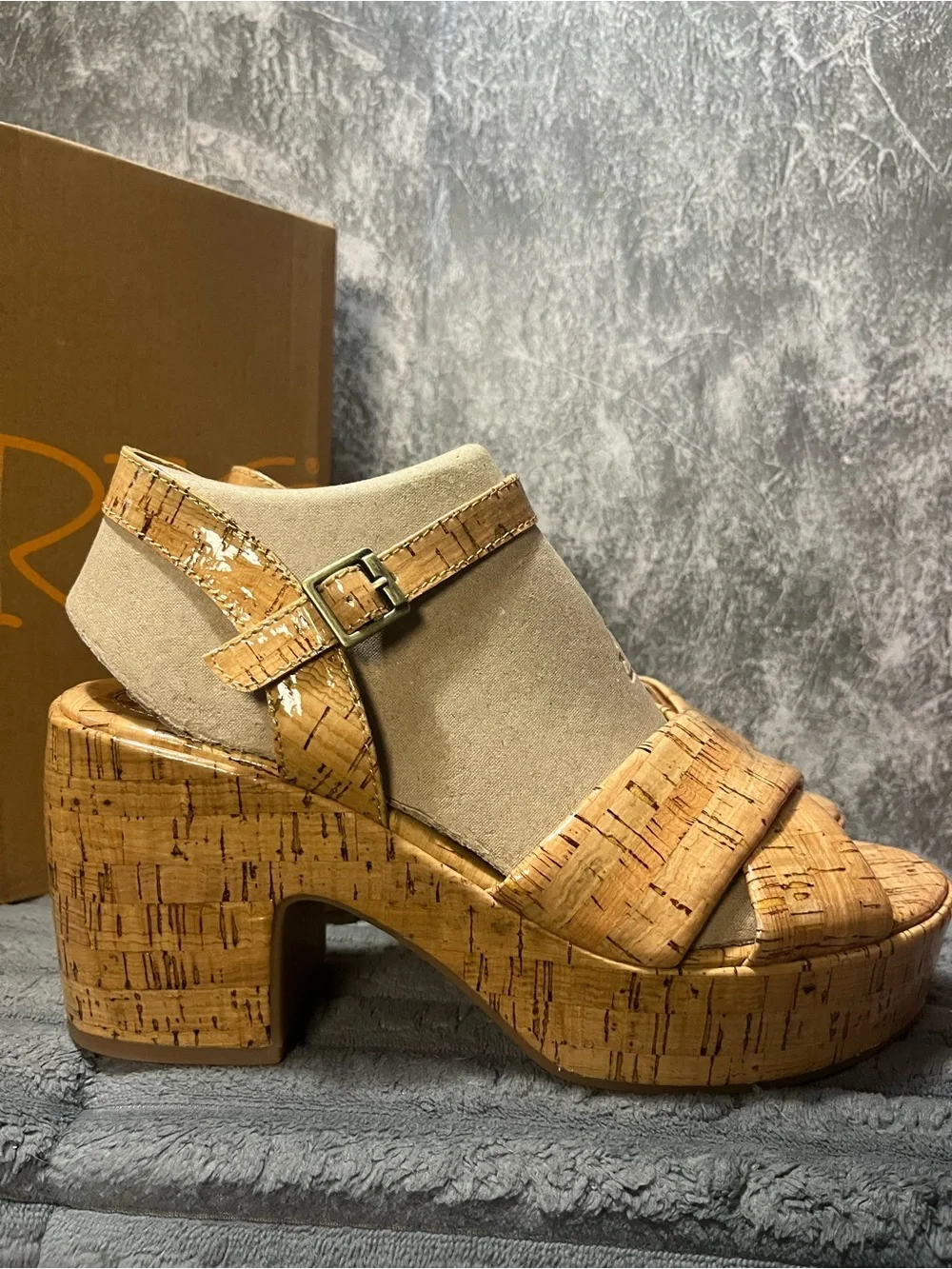 Kork-Ease Tan Cork Platform Sandal New